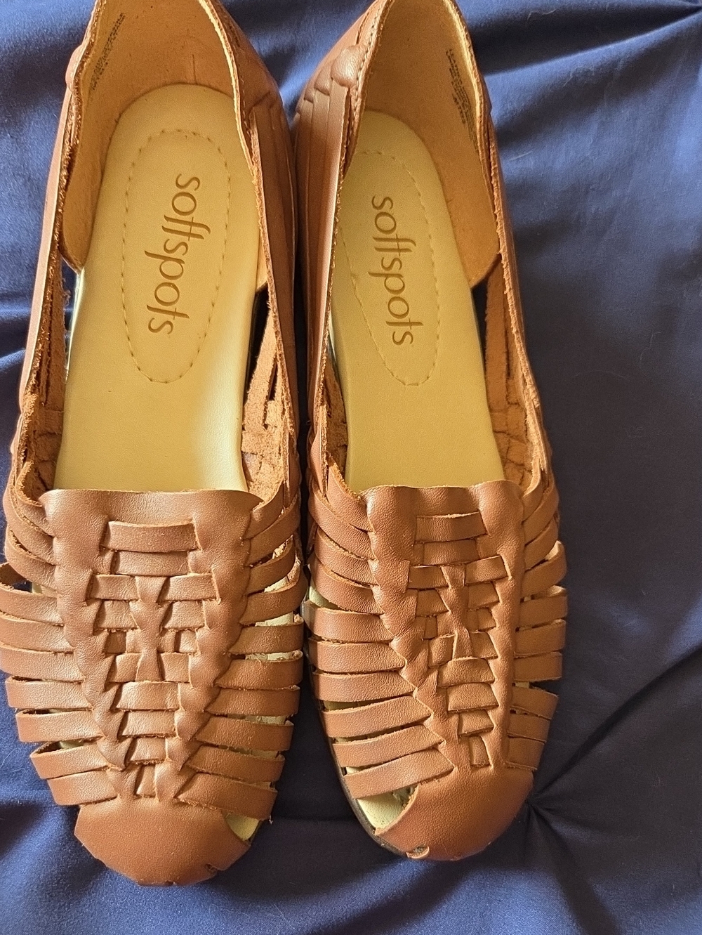 Softspots Tan Woven Leather Slip-On Flats